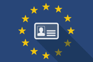 Illustration of an European Union long shadow flag with an id card